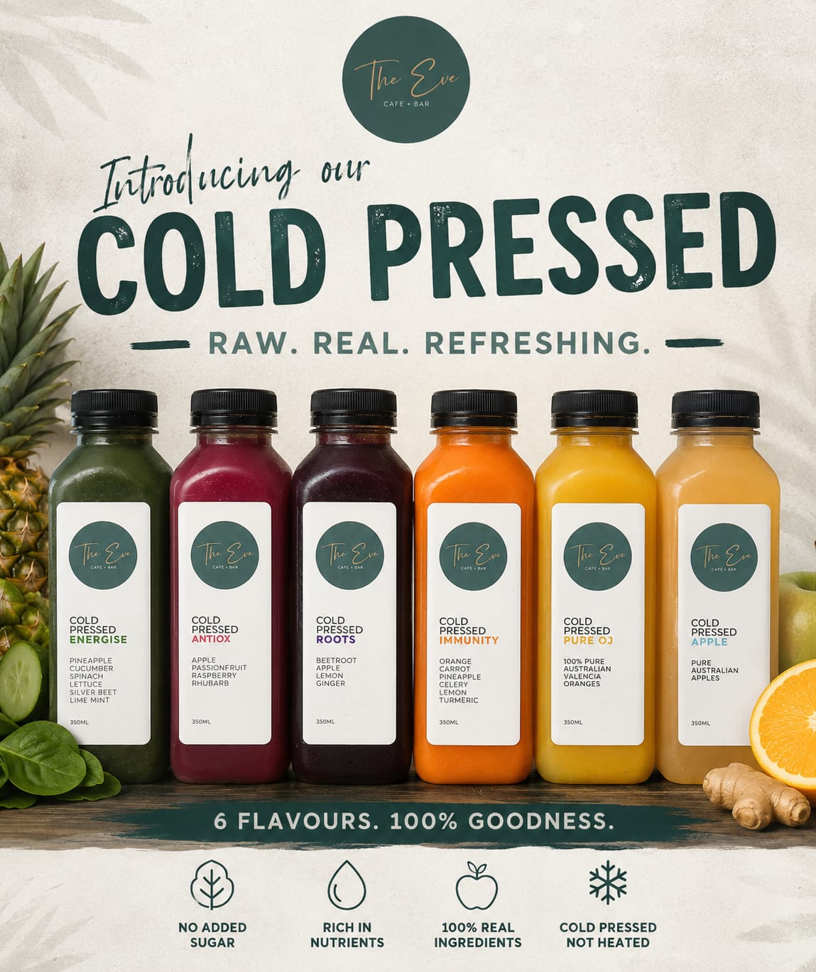 The Eve cold pressed juice range in six flavours