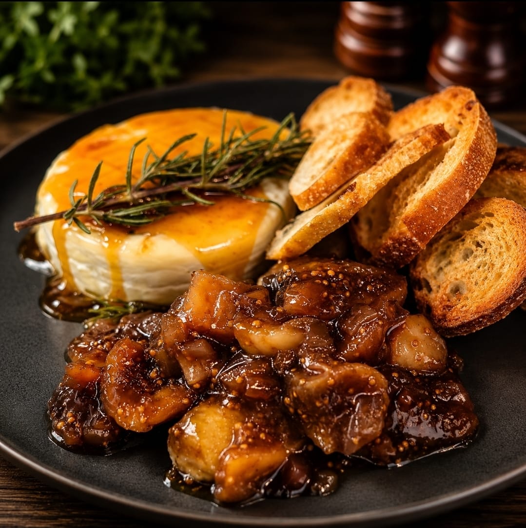Baked brie with fig chutney and toasted sourdough